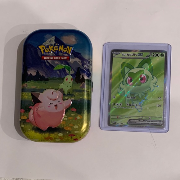 Pokemon Other - Ascended Heroes empty tin of Clefairy Chikorita and Sprigatito Ex 251/217.